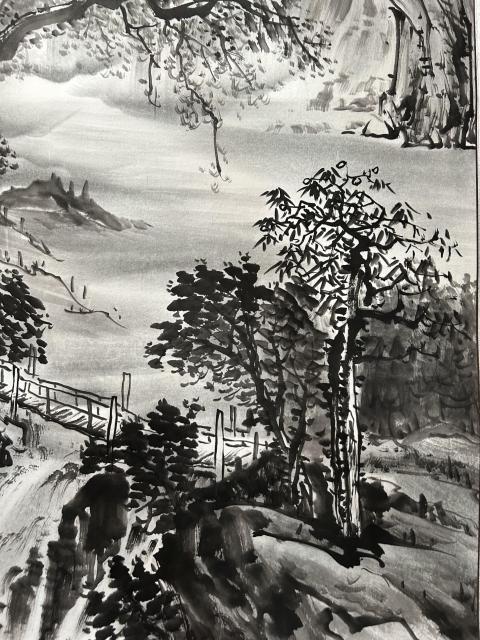 古玩字畫李仙山老師精品寫生《溪山雅居》拍賣，當前價格750元