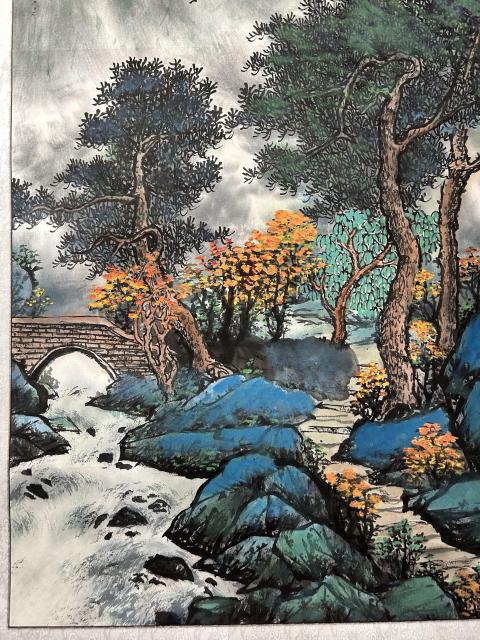 古玩字畫諸明老師精品寫生《溪山清韻》拍賣，當前價格750元