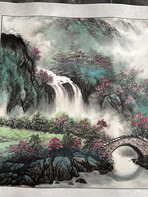 古玩字畫諸明老師寫生精品《山水》拍賣，當前價格750元