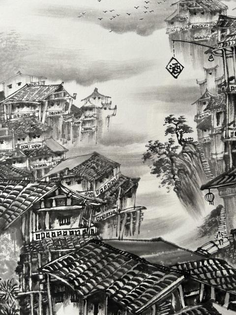 古玩字畫諸明老師精品寫生《古寨風(fēng)情》拍賣，當(dāng)前價格750元