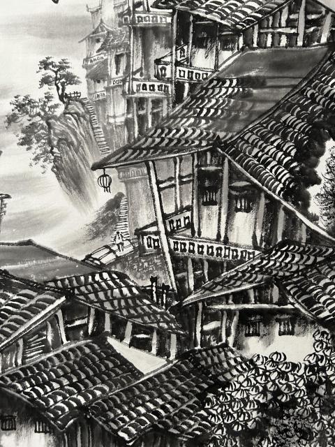 古玩字畫諸明老師精品寫生《古寨風(fēng)情》拍賣，當(dāng)前價格750元