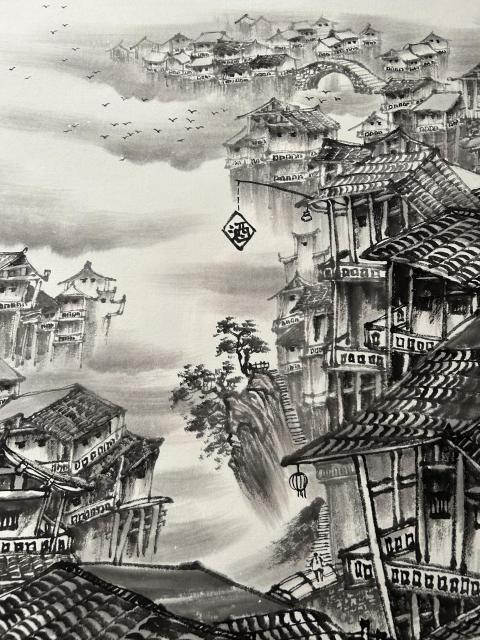 古玩字畫諸明老師精品寫生《古寨風(fēng)情》拍賣，當(dāng)前價格750元
