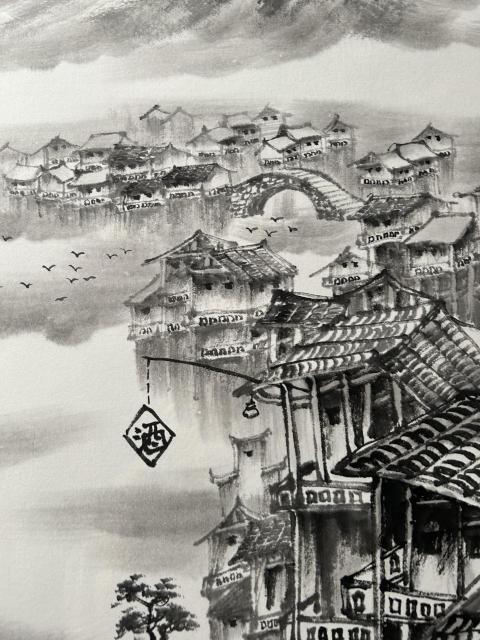 古玩字畫諸明老師精品寫生《古寨風(fēng)情》拍賣，當(dāng)前價格750元