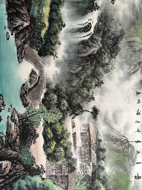 古玩字畫諸明老師精品寫生《鄉村勝景》拍賣,當前價格750元
