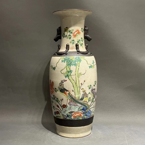 古玩陶瓷哥釉地鐵銹釉五彩瓶拍賣，當前價格8800元