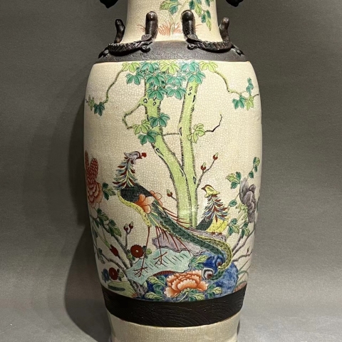 古玩陶瓷哥釉地鐵銹釉五彩瓶拍賣，當前價格8800元