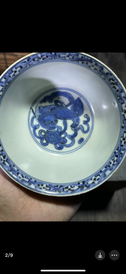 古玩陶瓷晚明青花獅紋外五彩一路連科紋碗拍賣，當前價格10000元