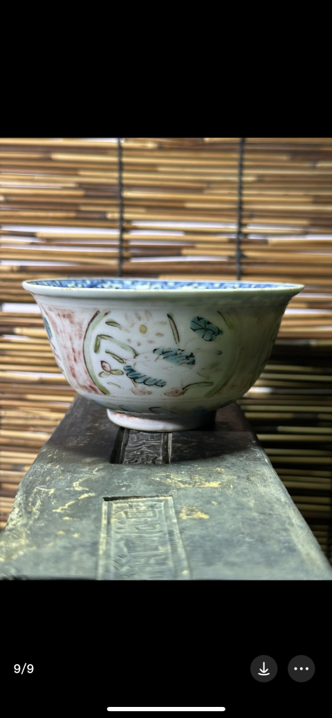 古玩陶瓷晚明青花獅紋外五彩一路連科紋碗拍賣，當前價格10000元