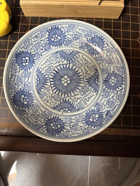 古玩陶瓷青花淡描太陽花盤拍賣，當前價格1050元