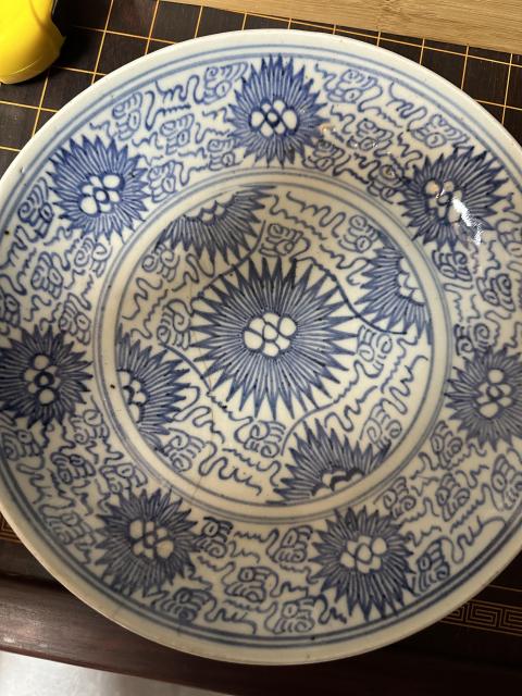 古玩陶瓷青花淡描太陽花盤拍賣，當前價格1050元