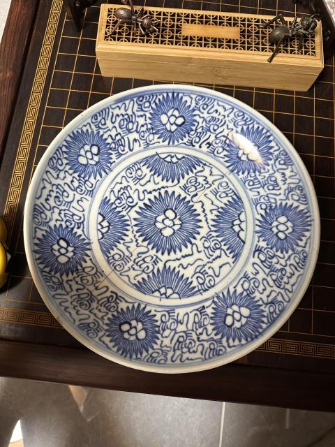 古玩陶瓷青花淡描太陽花盤拍賣，當前價格600元