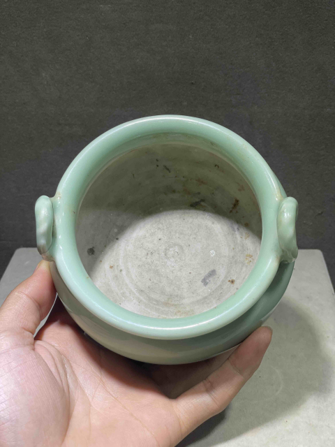 古玩陶瓷豆青釉繩耳爐拍賣，當前價格62000元