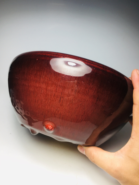 古玩陶瓷(收藏佳品)鈞紅釉三乳足缽式香爐拍賣(mài),當(dāng)前價(jià)格0元