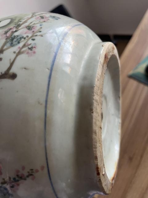 古玩陶瓷解放初期花鳥紋花盆拍賣，當(dāng)前價格2800元
