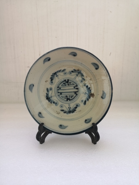 古玩陶瓷清早期五福同壽青花盤拍賣,當前價格750元