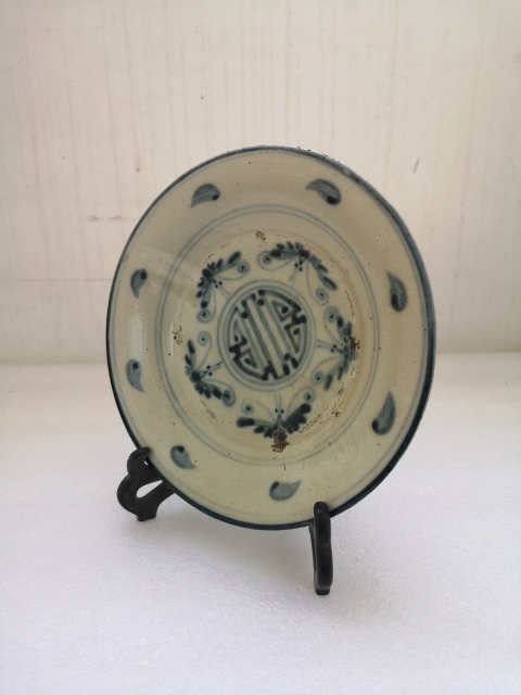古玩陶瓷清早期五福同壽青花盤拍賣,當前價格750元