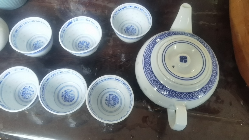 古玩陶瓷青花玲瓏茶具拍賣,當(dāng)前價格900元