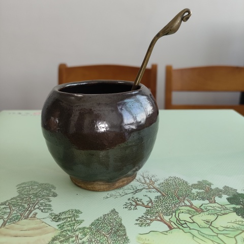 古玩陶瓷明代,磁州窯醬釉水盂拍賣,當前價格78元
