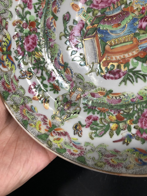 古玩陶瓷【望月樓】晚清廣彩花籃花卉紋盤拍賣,當前價格1800元