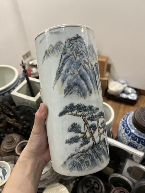 古玩陶瓷山水紋帽筒拍賣，當前價格355元