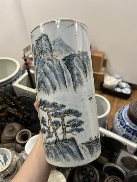 古玩陶瓷山水紋帽筒拍賣，當前價格355元