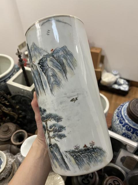 古玩陶瓷山水紋帽筒拍賣，當前價格355元