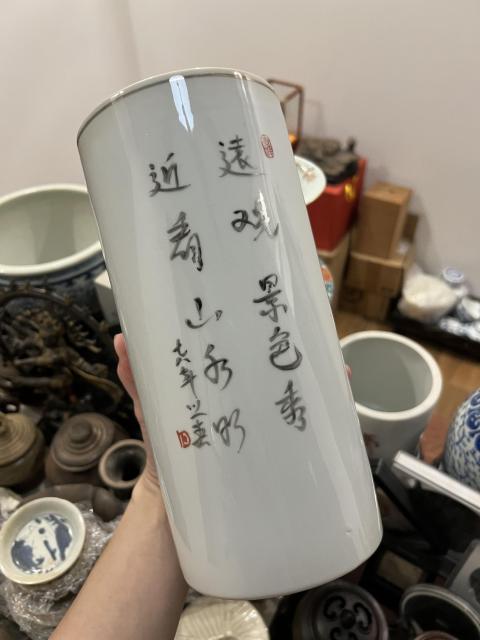 古玩陶瓷山水紋帽筒拍賣，當前價格355元