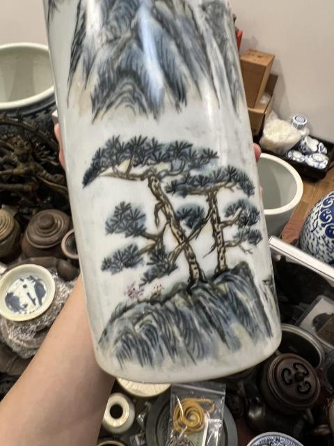 古玩陶瓷山水紋帽筒拍賣，當前價格355元