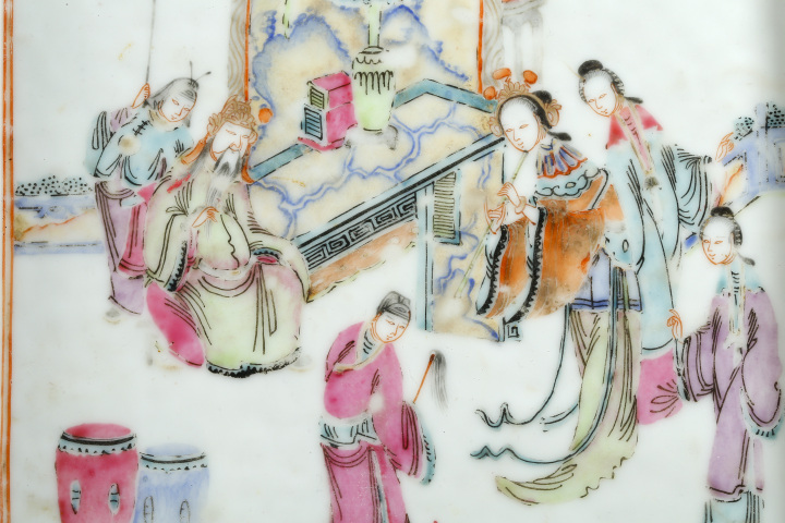 古玩陶瓷晚清·粉彩吹簫引鳳圖茶盤拍賣,當前價格5500元