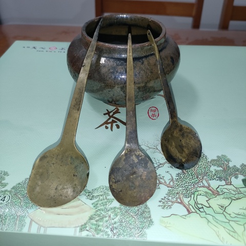 古玩雜項清代,精品文房銅勺三把拍賣,當前價格160元
