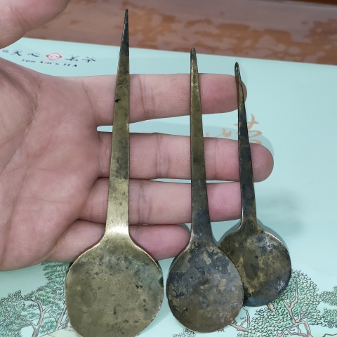古玩雜項清代,精品文房銅勺三把拍賣,當前價格160元