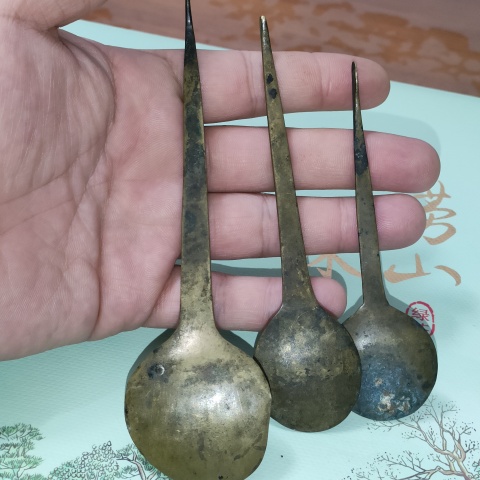 古玩雜項清代,精品文房銅勺三把拍賣,當前價格160元