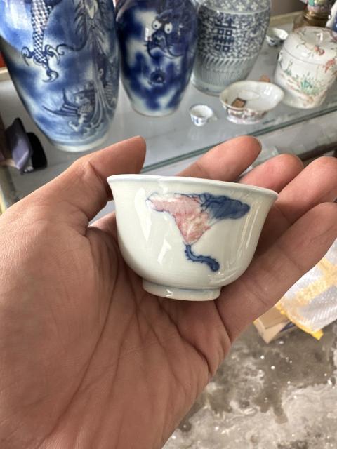 古玩陶瓷清晚·青花釉里紅螃蟹紋杯真品鑒賞圖