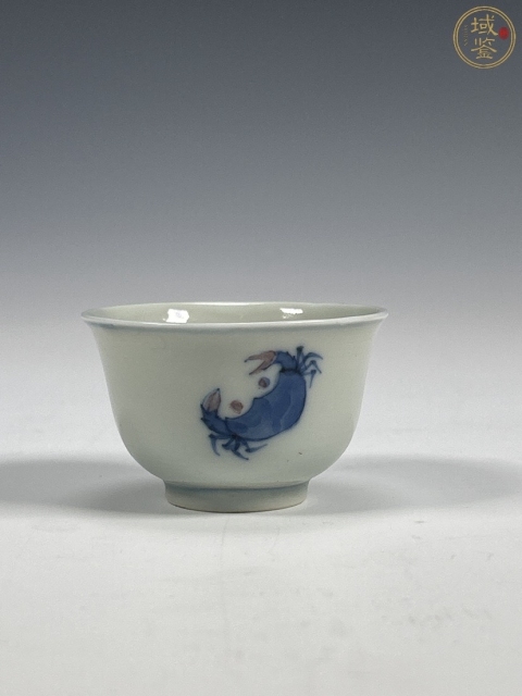 古玩陶瓷清晚·青花釉里紅螃蟹紋杯真品鑒賞圖