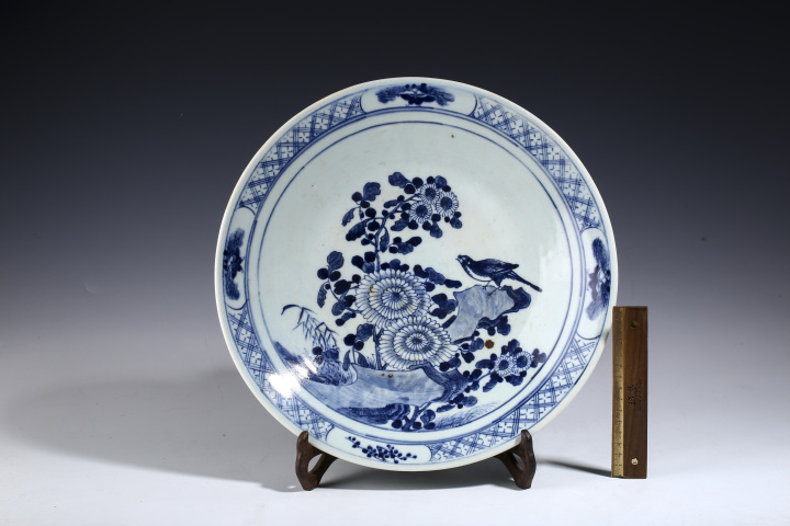古玩陶瓷清·青花洞石花鳥紋大盤拍賣，當前價格8800元