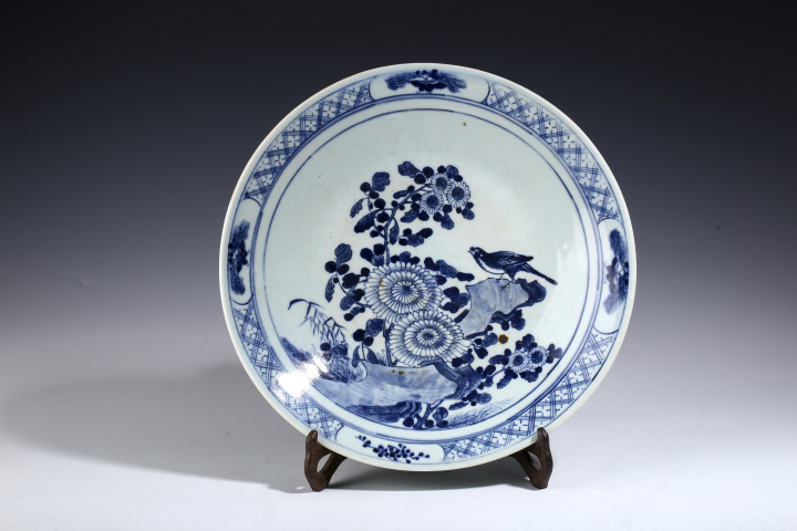 古玩陶瓷清·青花洞石花鳥紋大盤拍賣，當前價格8800元