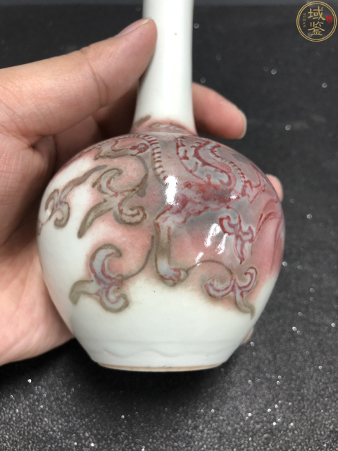 古玩陶瓷清.釉里紅雙龍戲珠天球瓶拍賣，當前價格12500元