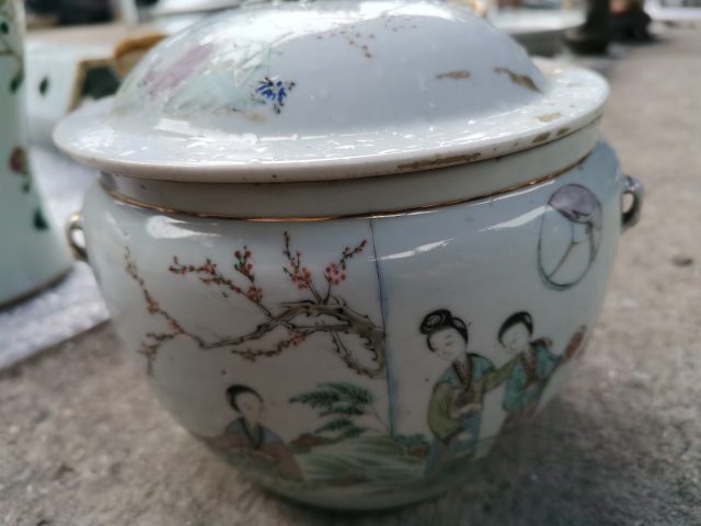 古玩陶瓷四系桃紐人物故事蓋罐拍賣,當前價格888元