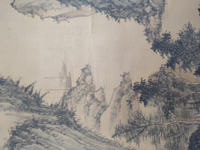 古玩字畫清末民初?山陰鄭慶仿宋人筆意絹本青綠山水手工原裱立軸拍賣，當前價格2500元