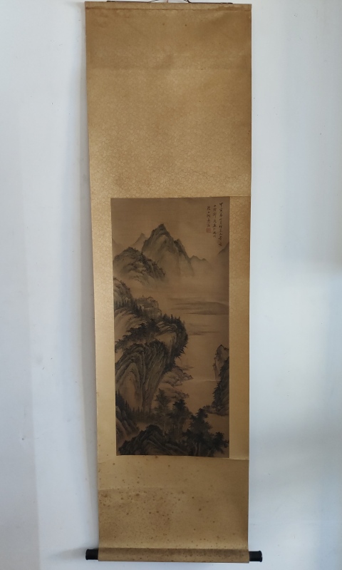 古玩字畫清末民初?山陰鄭慶仿宋人筆意絹本青綠山水手工原裱立軸拍賣，當前價格2500元