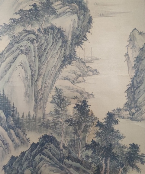 古玩字畫清末民初?山陰鄭慶仿宋人筆意絹本青綠山水手工原裱立軸拍賣，當前價格2500元