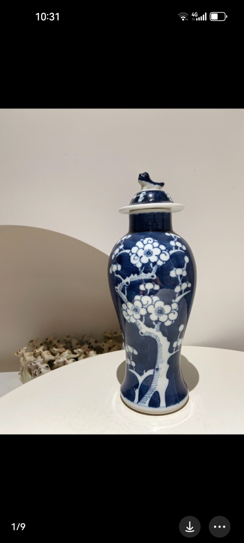 古玩陶瓷青花留白冰梅紋蓋瓶拍賣,當(dāng)前價格1999元