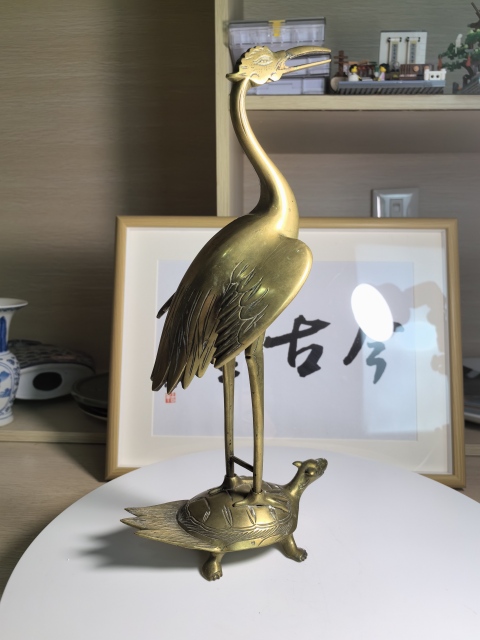 古玩雜項(xiàng)清晚期 龜鶴齊壽銅雕拍賣，當(dāng)前價(jià)格650元