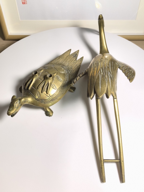 古玩雜項(xiàng)清晚期 龜鶴齊壽銅雕拍賣，當(dāng)前價(jià)格650元