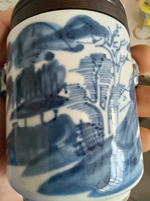 古玩陶瓷青花山水人物紋蓋缸拍賣，當前價格880元