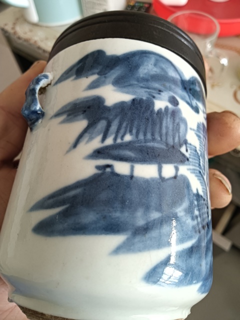 古玩陶瓷青花山水人物紋蓋缸拍賣，當前價格880元