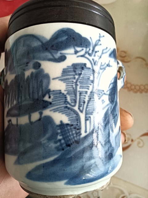 古玩陶瓷青花山水人物紋蓋缸拍賣，當前價格880元