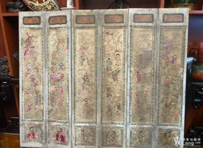 古玩雜項清代蘇百子登科繡刺繡四扇小屏風拍賣,當前價格38880元