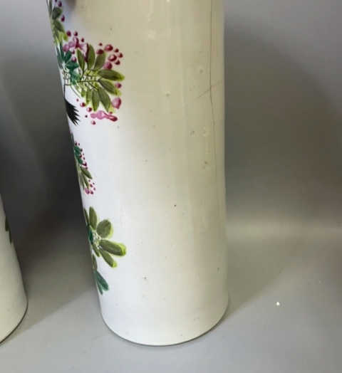 古玩陶瓷清末名家汪鼎順精品粉彩花鳥花卉紋帽筒一對拍賣,當前價格3980元