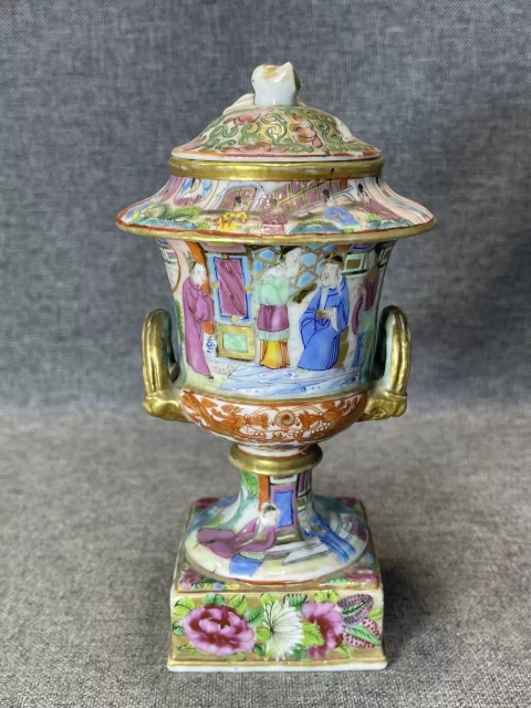 古玩陶瓷道光廣彩西廂記人物獎杯拍賣，當前價格18650元